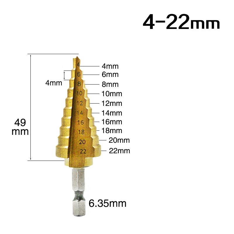 

4-22MM HSS 4241 Hex Titanium Cone Drill Bit Hole Cutter for Sheet High Speed Woodworking Metal Drilling Power Tools