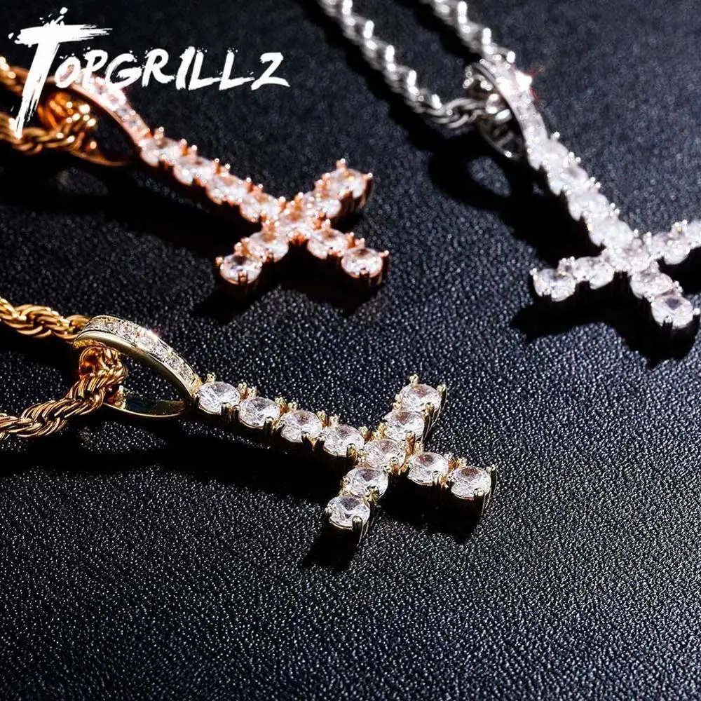 TOPGRILLZ New Upside Down CROSS Pendant High Quality Iced Out Cubic Zirconia Men's Necklace Hip Hop Fashion Jewelry For Gift