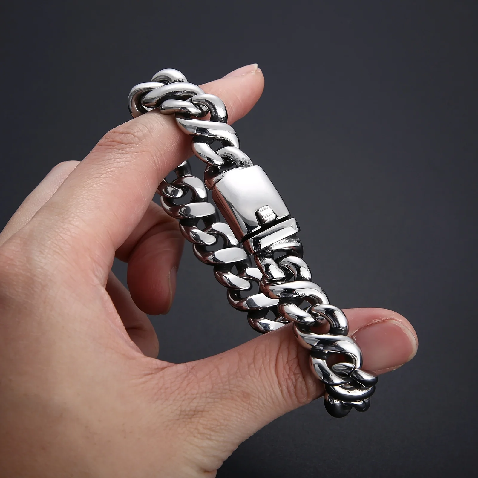 

Rock Glossy Chain Bracelet Men's Stainless Steel Bracelet Polished Silver Bracelet Men's Punk Jewelry Gift