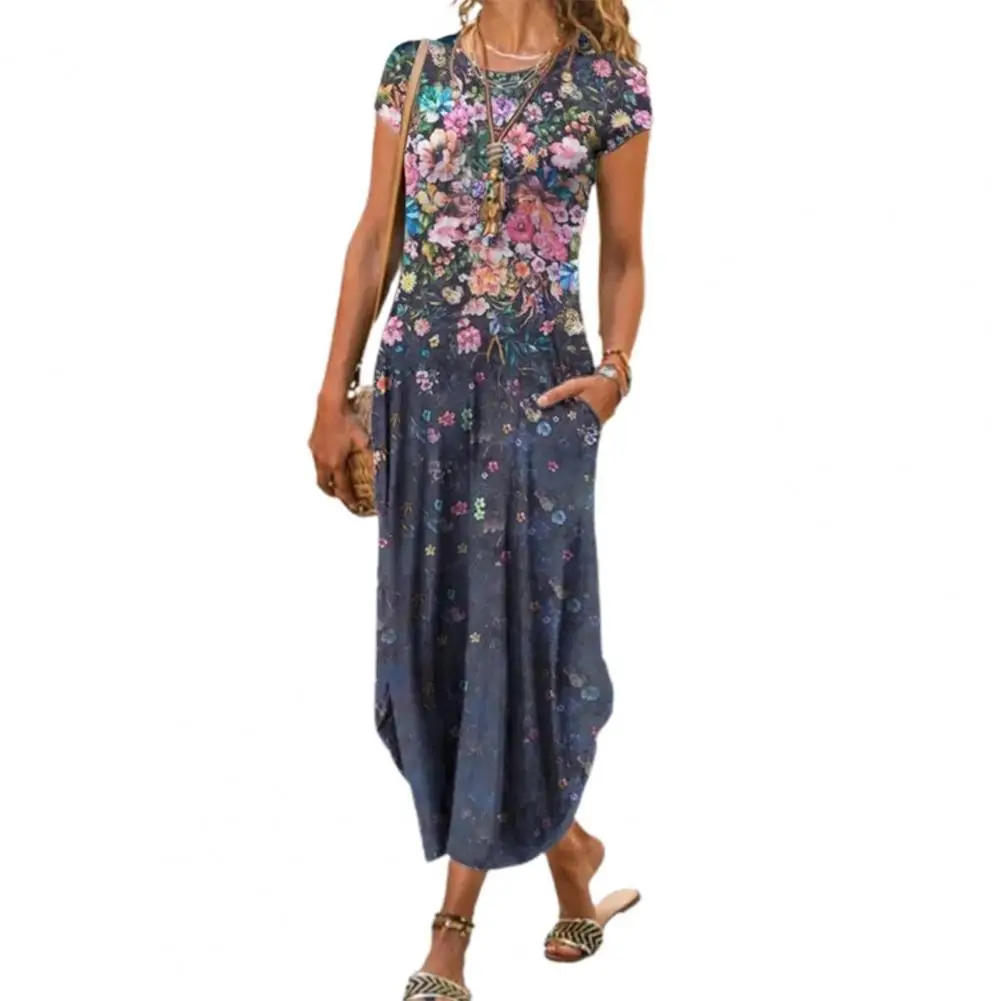 

Women's Dress Round Neck Loose Female Ladies Vintage Floral Print Dresses Casual Loose Slim Sundress Vestidos robe femme été