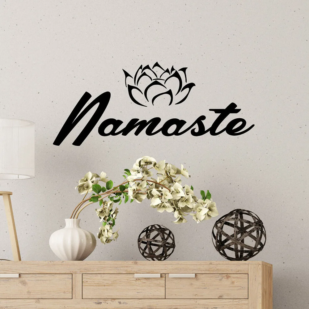 

Relaxing Words Namaste Vinyl Wall Decal Stickers Quote Yoga Inspiring Wall Sticker Lotus Flowers Home Decor Living Room P732