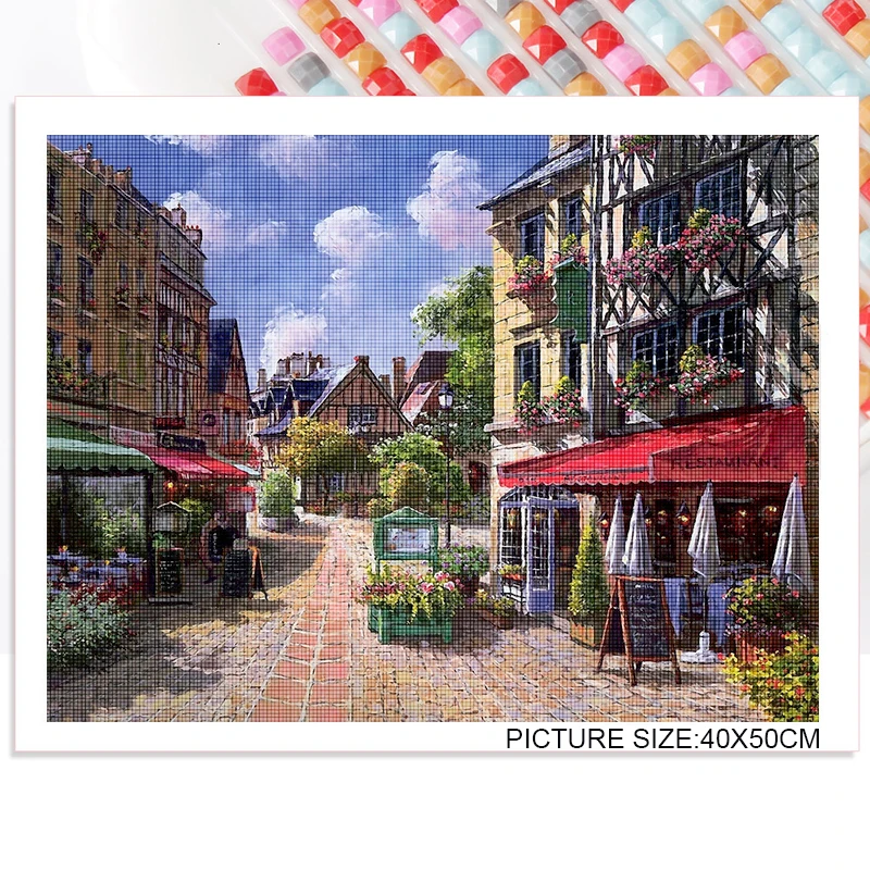 

Fairy Tale Town Cartoon Diamond Painting Cross Stitch Handmade Wall Art 5D Diy Embroidery Square Round Diamond Kids Room Decor