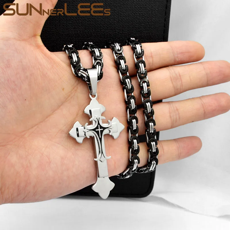 SUNNERLEES 316L Подвеска из нержавеющей стали с крестом Иисуса Христа ожерелье