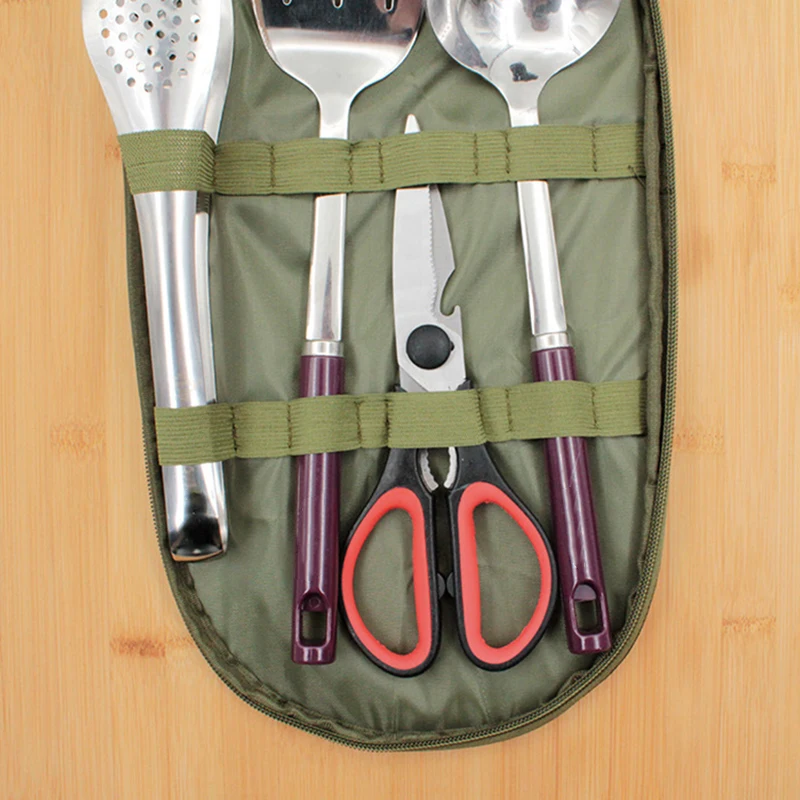 spesifikasi 8 Buah Set Alat Masak Dapur Camp Organizer Perjalanan Aksesori Panggangan Perlengkapan Ringkas Portabel Untuk BBQ Berkemah Hiking ALS88