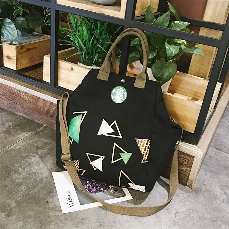 Новая Европейская и американская мода литературная сумка Холщовая Сумка Starbucks сумки повседневные Наплечные женские студенческие тканевые сумки - Цвет: Черный