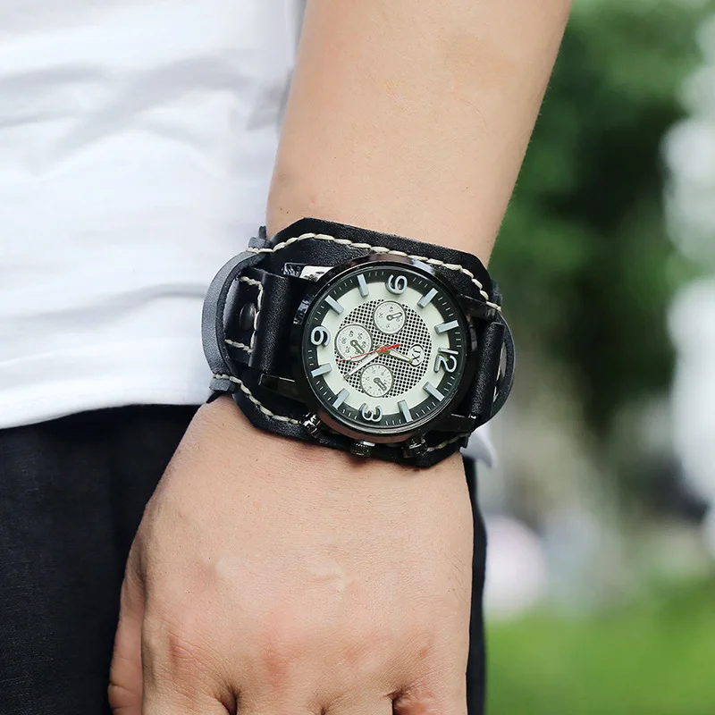 

Jessingshow 2020 New Retro Mens Watches Leather Chronograph Sport Fashion Punk Style Quartz Watch For Men Relogio Masculino