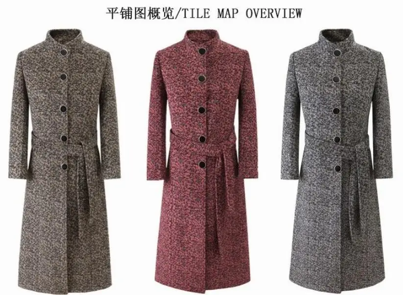 

Long plus size 4xl woolen coat women's autumn winter single-breasted belt jacket warm wool coat high-end parka women casaco