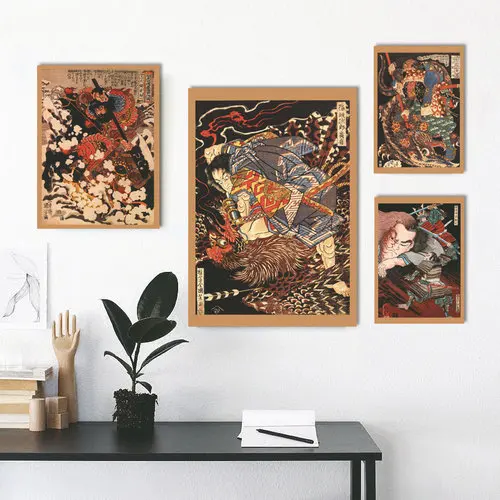 Ukiyoe плакат японский портрет, холст, живопись в японском стиле ретро Самурай Азиатский воин настенные художественные украшения дома