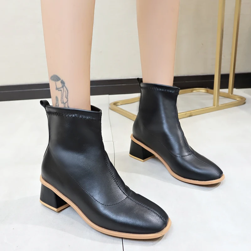 Lucyever 2019 осень зима Для женщин квадратный носок Полусапоги без шнуровки не