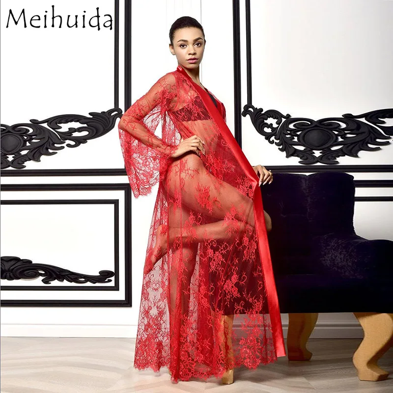 Пикантное нижнее белье Свадебный халат длинное прозрачное будуарное платье