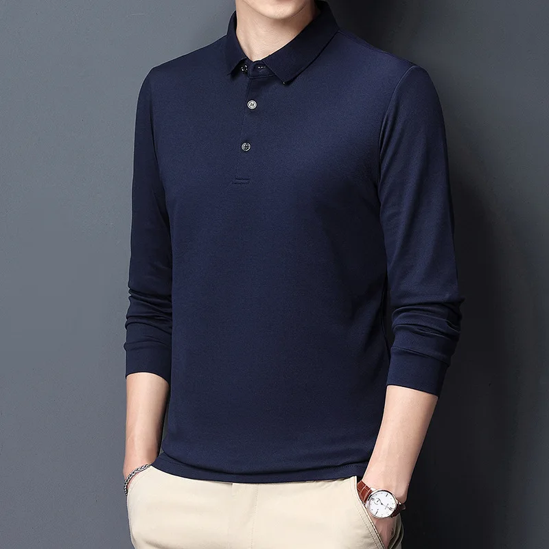 

Spring and autumn new men long sleeve T-shirt pure color polo unlined upper garment of leisure coat lapels