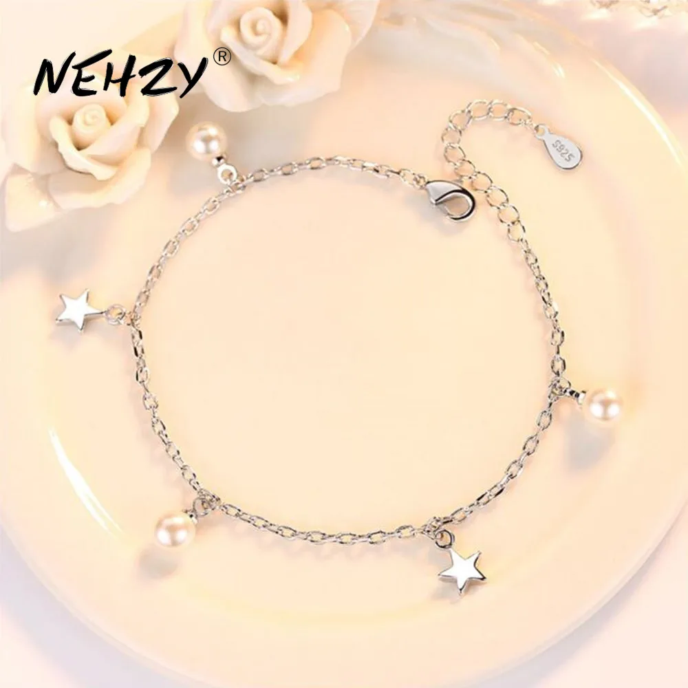 

NEHZY S925 Stamp silver bracelet high quality jewelry fashion woman retro five-pointed star pearl bracelet length 21CM