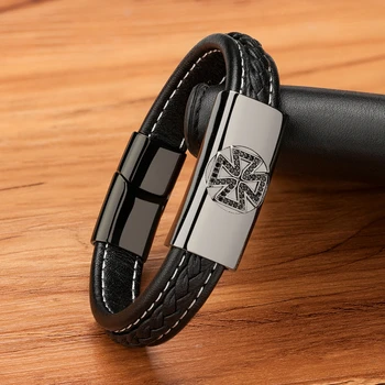 Stainless Steel Men\'s Leather Bracelet - Cross Design 3