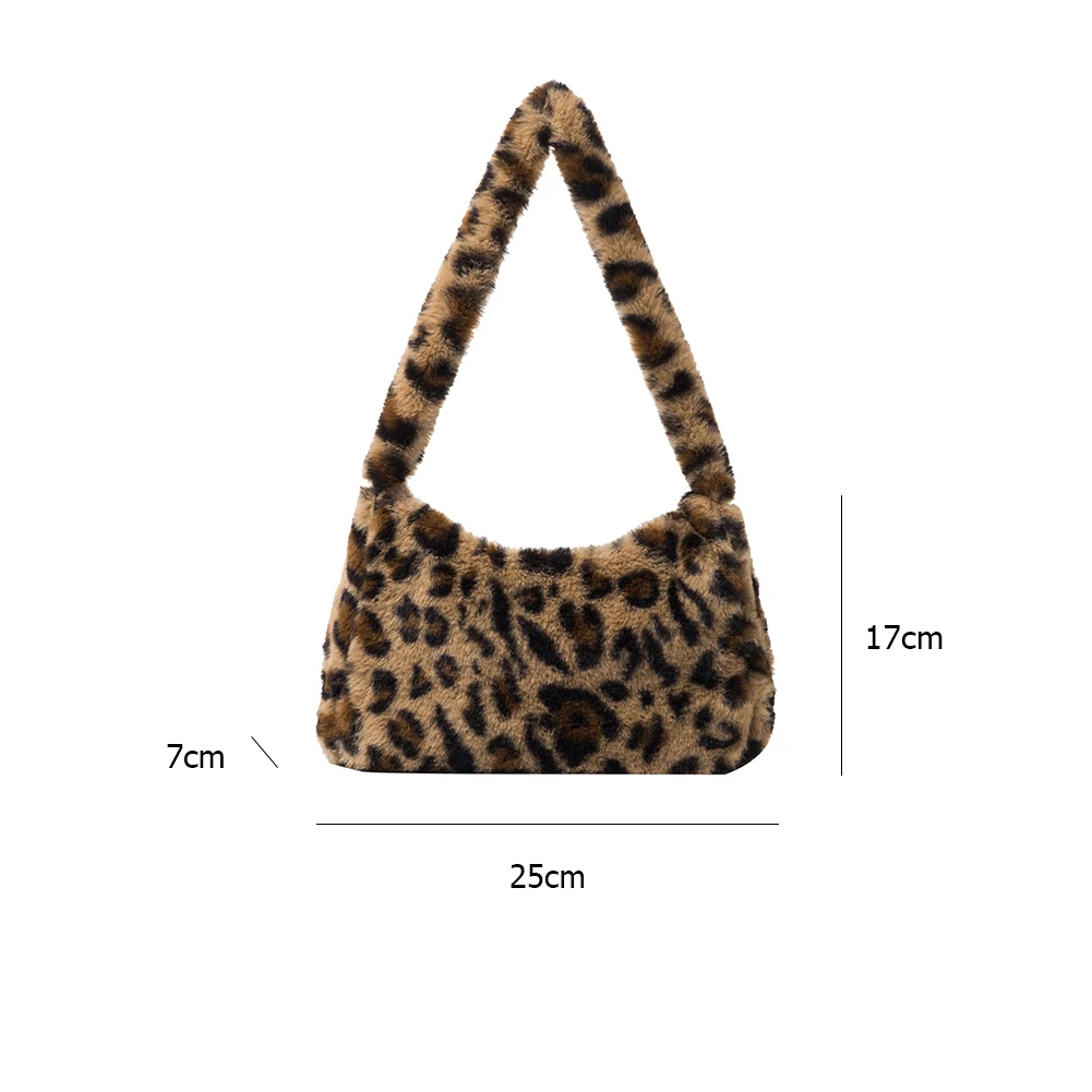 

2021 Winter Cow Print Underarm Bags For Women Soft Plush Pink Leopard Small Shoulder Bags Female Warm Fluffy Tote Bags Bolsas