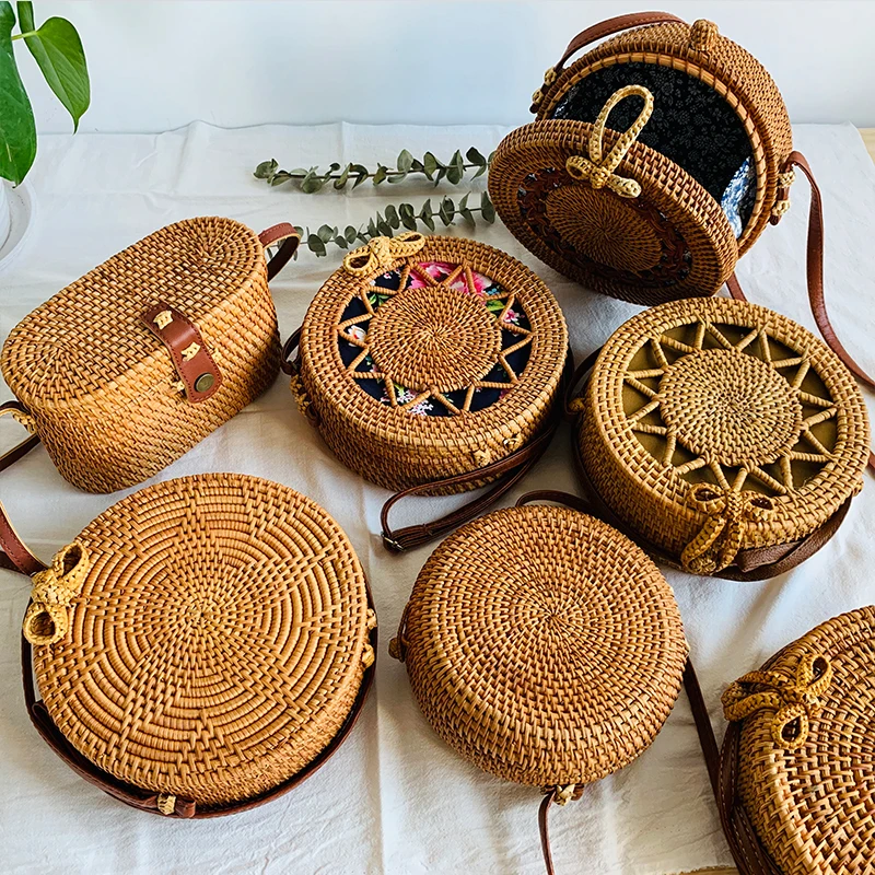 Круглая плетеная соломенная сумка из ротанга женские сумки дорожные маленькие