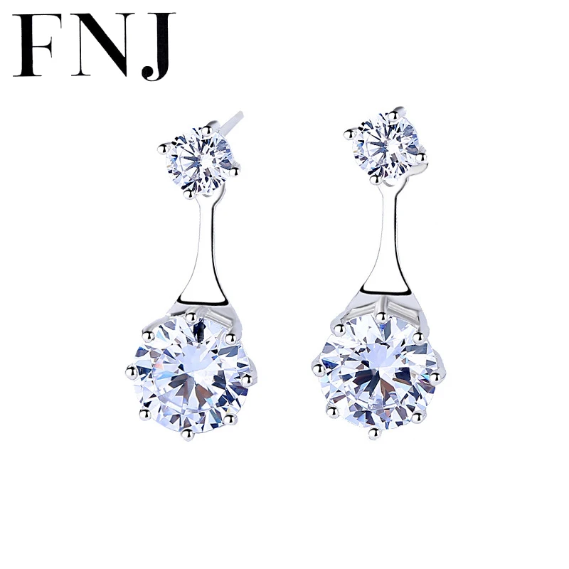 

FNJ Earrings 925 Silver Jewelry Original Pure S925 Sterling Silver Stud Earring for Women Cubic Zircon