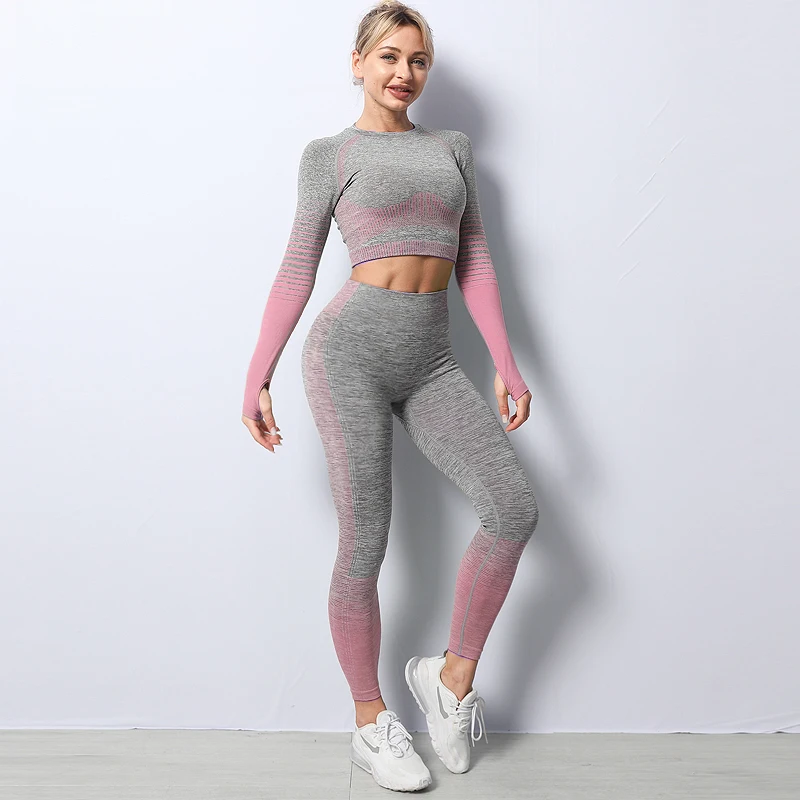 

2/3/5pcs Seamless Women Yoga Set Sportswear Fitness Sports Long Sleeve Crop Top High Waist Leggings Workout Gym Clothing Gymwear