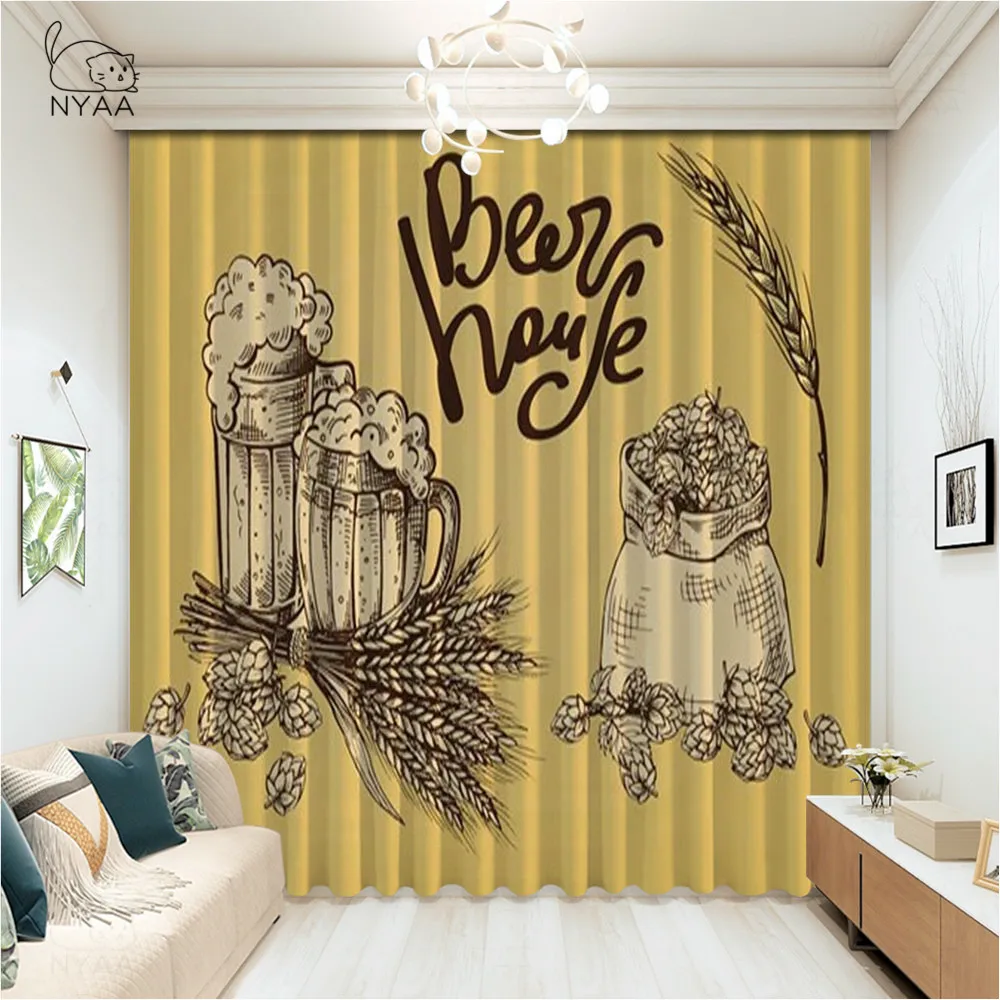 Retro Styled Label Of Beer Curtains Rod Pocket Japanese Kitchen Curtain Home Textile Black Out Curtains Bedroom Micro Shading