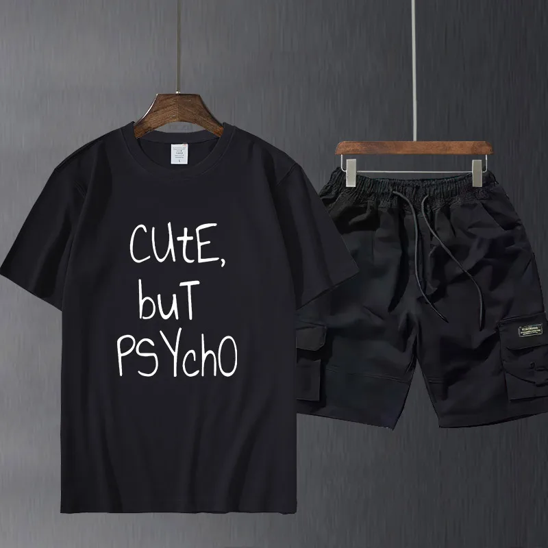 

Мужские костюмные брюки с коротким рукавом, футболка из 100% хлопка, женские черные топы с коротким рукавом и надписью, милые но психоделическ...