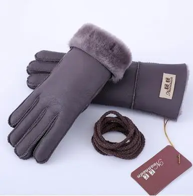 women purple Мужская осенне-зимняя утолщенная теплая цельная шерстяная меховая кожаная перчатка Мужская зимняя брендовая шерстяная меховая рукавица R2218 - Цвет: women purple