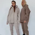 Модный женский спортивный костюм, толстовка с капюшоном и брюки с эластичным поясом, Осень-зима, комплект из двух предметов, Женский Повседневный свитшот, флисовый женский костюм