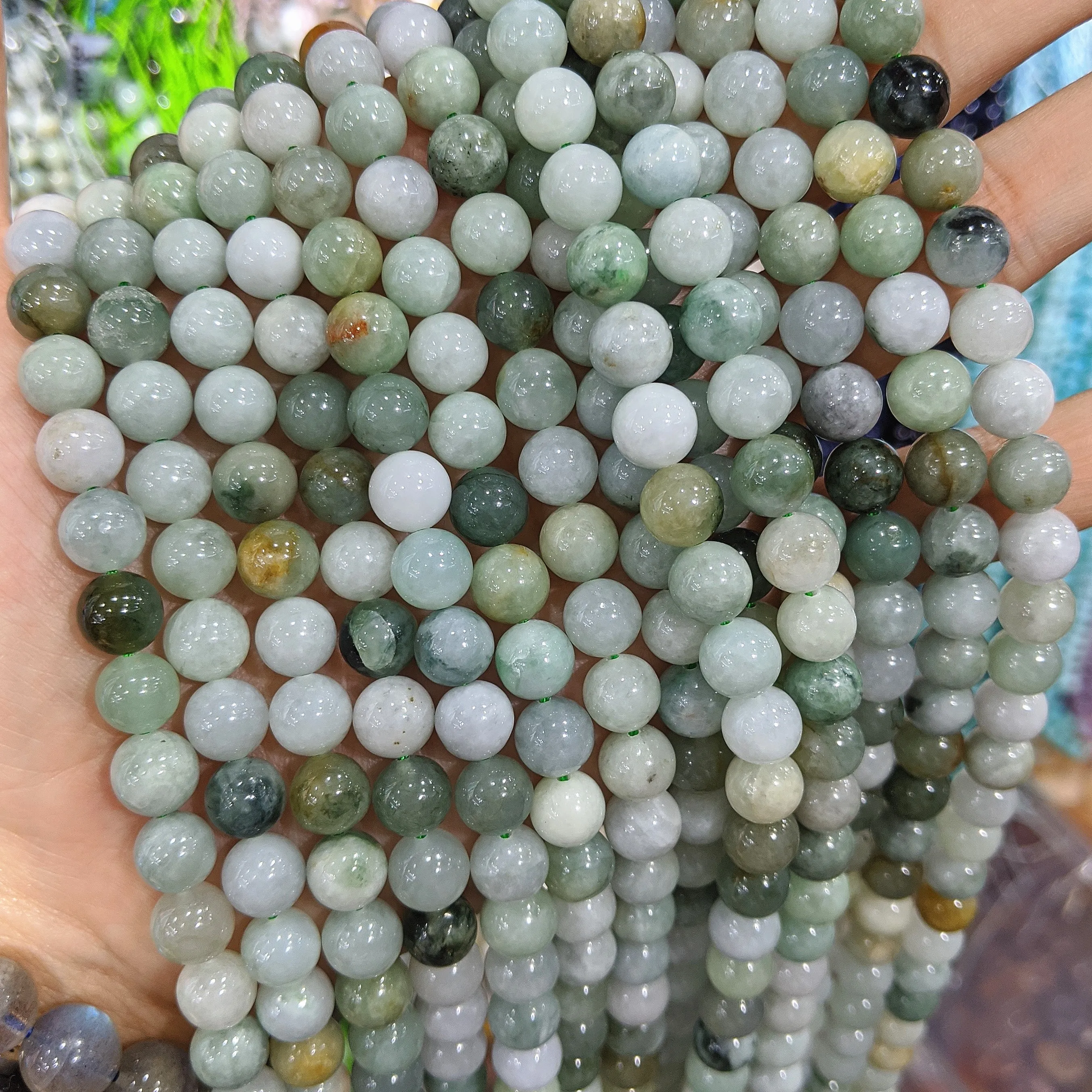 Натуральные бусины из Бирмы оптом зеленые изумруды Jadeite Свободные Круглые 6/8/10