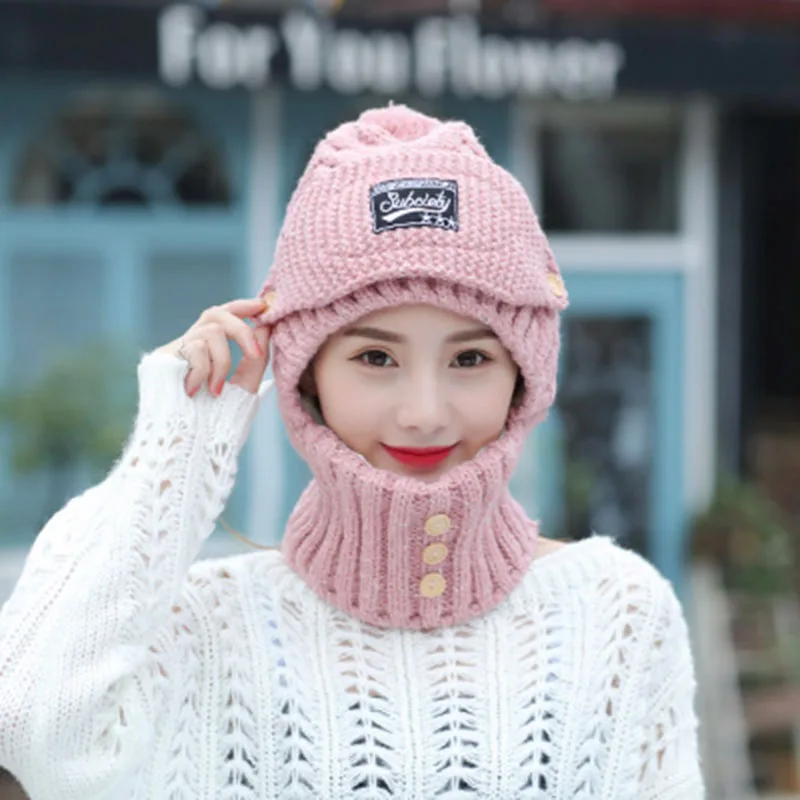 Женские зимние шапки бини бархатная Толстая маска нагрудник защита для ушей