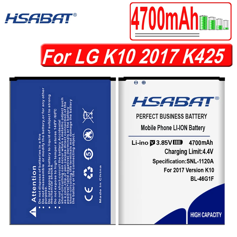 Аккумулятор HSABAT BL 46G1F 4700 мАч для LG K10 2017 K425 K428 K430H K20 Plus TP260|Аккумуляторы мобильных
