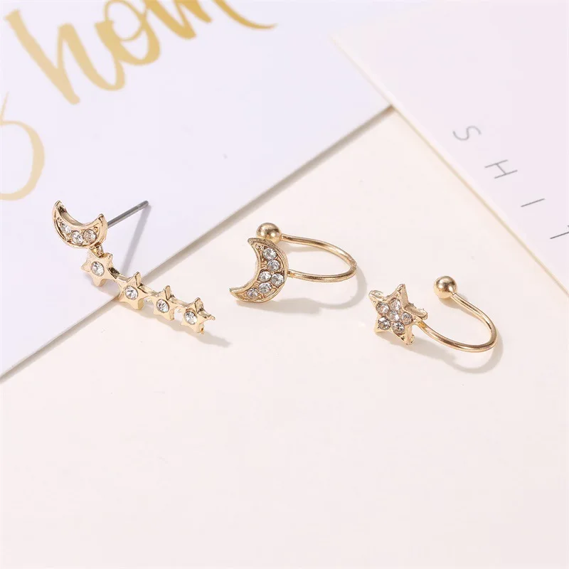 

moon earrings pendientes pentagram for women kolczyki earings piercing hoop ear cuff clip gold set crystal fake aretes earring