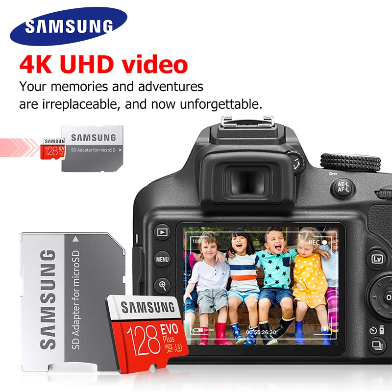 SAMSUNG EVO Plus 32GB 64GB Memory Card 100MB/s High Speed 128GB 256GB Grade 3 microSDXC UHS-I Class 10 microSD card + SD Adapte