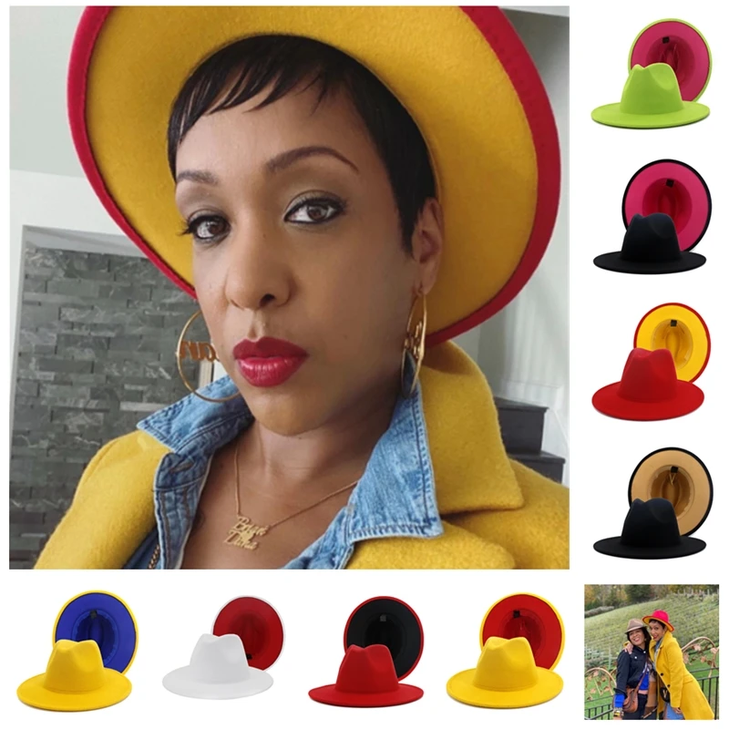 Двусторонние шляпы-федоры ковбойские шляпы Женская двусторонняя цветная шапка