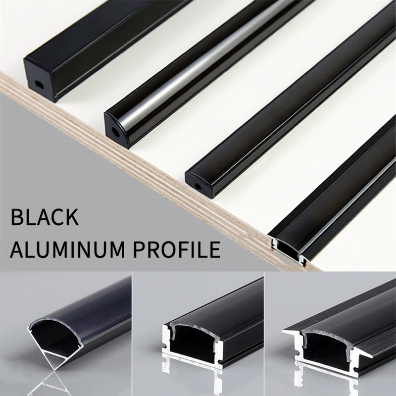 0.5m/pcs Black V/U/YW Style LED Aluminum Profile For 5050 5630 Channel Holder Milky Cover Cabinet Closet Linear Bar Strip Lights