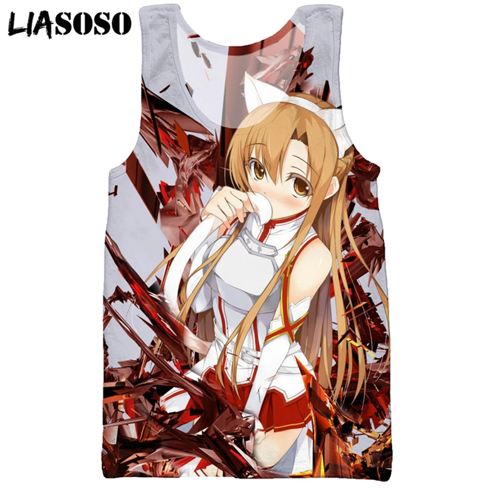 

LIASOSO 3D Print Men's Anime Sword Art Online Summer Kawaii Casual Fashion Beach Vest Sleeveless Hip Hop Cool Harajuku Tank Tops