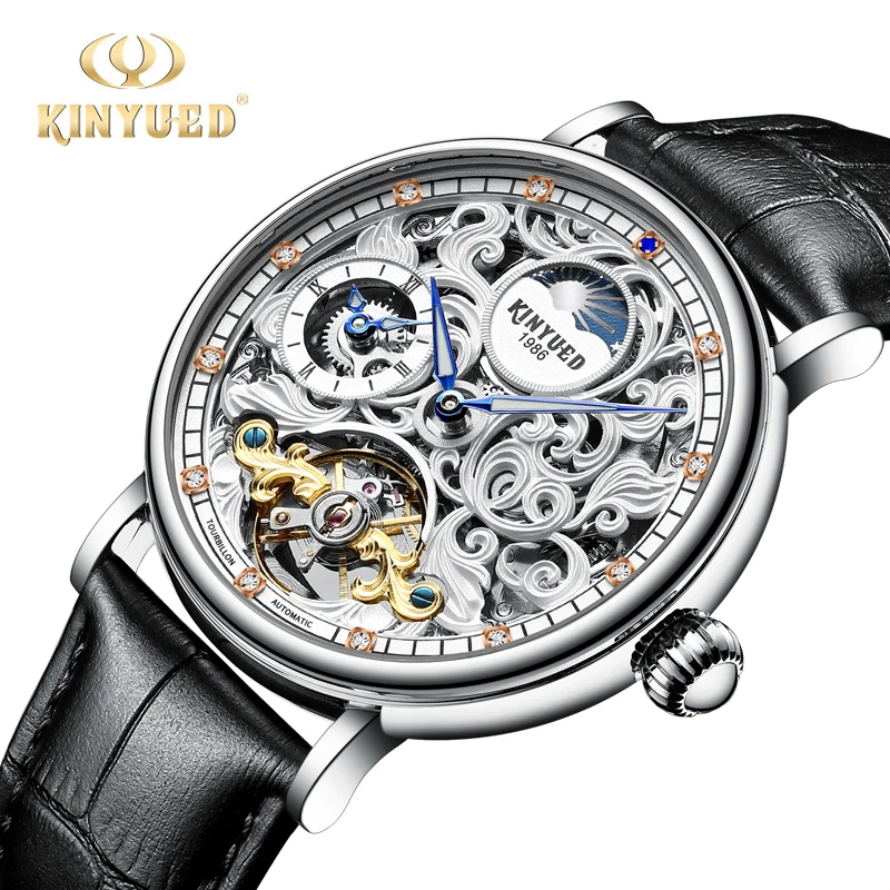 

KINYUED Multiple Time Zone Watch Men Tourbillon Automatic Mechanical Watches Mens Steampunk Clock relogio automatico masculino