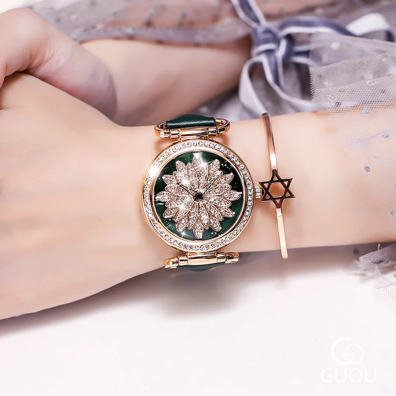 Rose Gold Rotation Women Watches Fashion Flower Ladies Watch Women Casual Waterproof Quartz Wristwatch montre femme reloj mujer