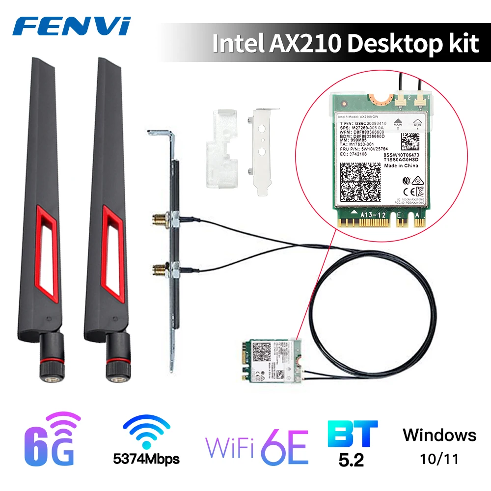 5374 Мбит/с Intel AX210 802.11ax Wi-Fi 6E настольный комплект антенна для карты Bluetooth 5 2 4G/Φ/6 ГГц