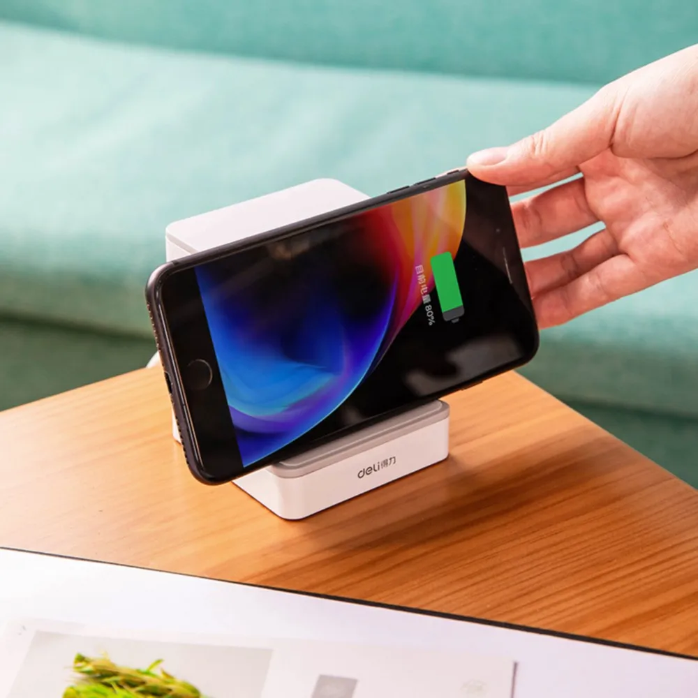 

Deli 2 in 1 Power Socket Phone Wireless Charger 5V 3.1A USB/Type-C Porous Converter Safety Power Plug Mobile Phone Bracket