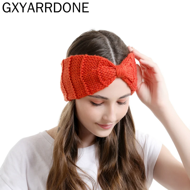 Зимняя женская мягкая вязаная ткань повязка на голову женский шерстяной бант