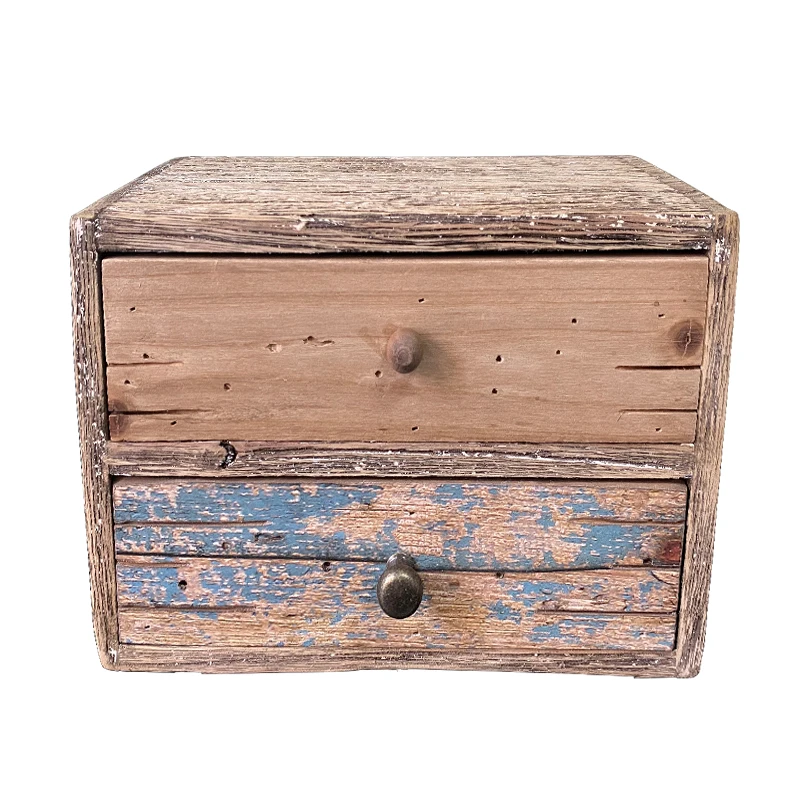 

Handicraft Rustic Vintage Wooden 2 Drawers Desktop Storage Box Organizer