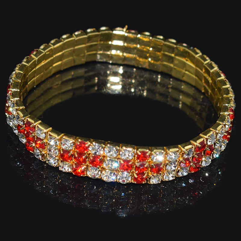 Модные Стрейчевые Браслеты Стразы с золотым и серебряным покрытием эластичные