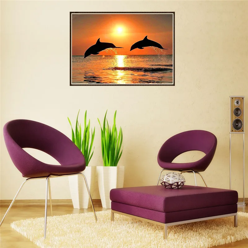 Картина с дельфином на закате 5D сделай сам полностью Алмазная вышивка крестиком