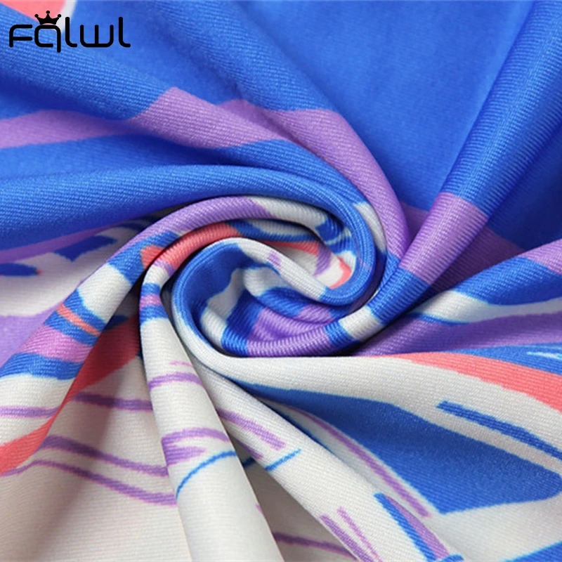 

FQLWL Summer Sexy Clubwear Blue Print Spaghetti Strap T Shirt Women Long Sleeve Backless Bandage Off The Shoulder Tops Hooded
