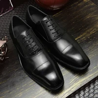 business dress mens shoes male all balck oxford wedding flat heel casual square toe genuine leather lace up mens shoes size 45