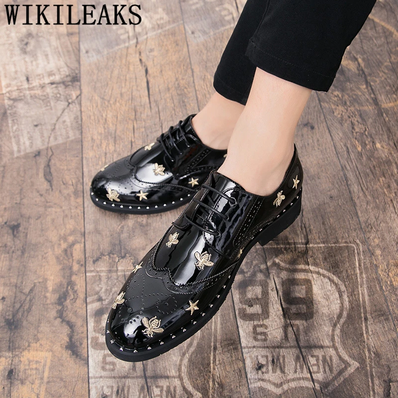 Пчелы обувь Мужская Свадебная Формальные Лакированная кожа парикмахер Туфли