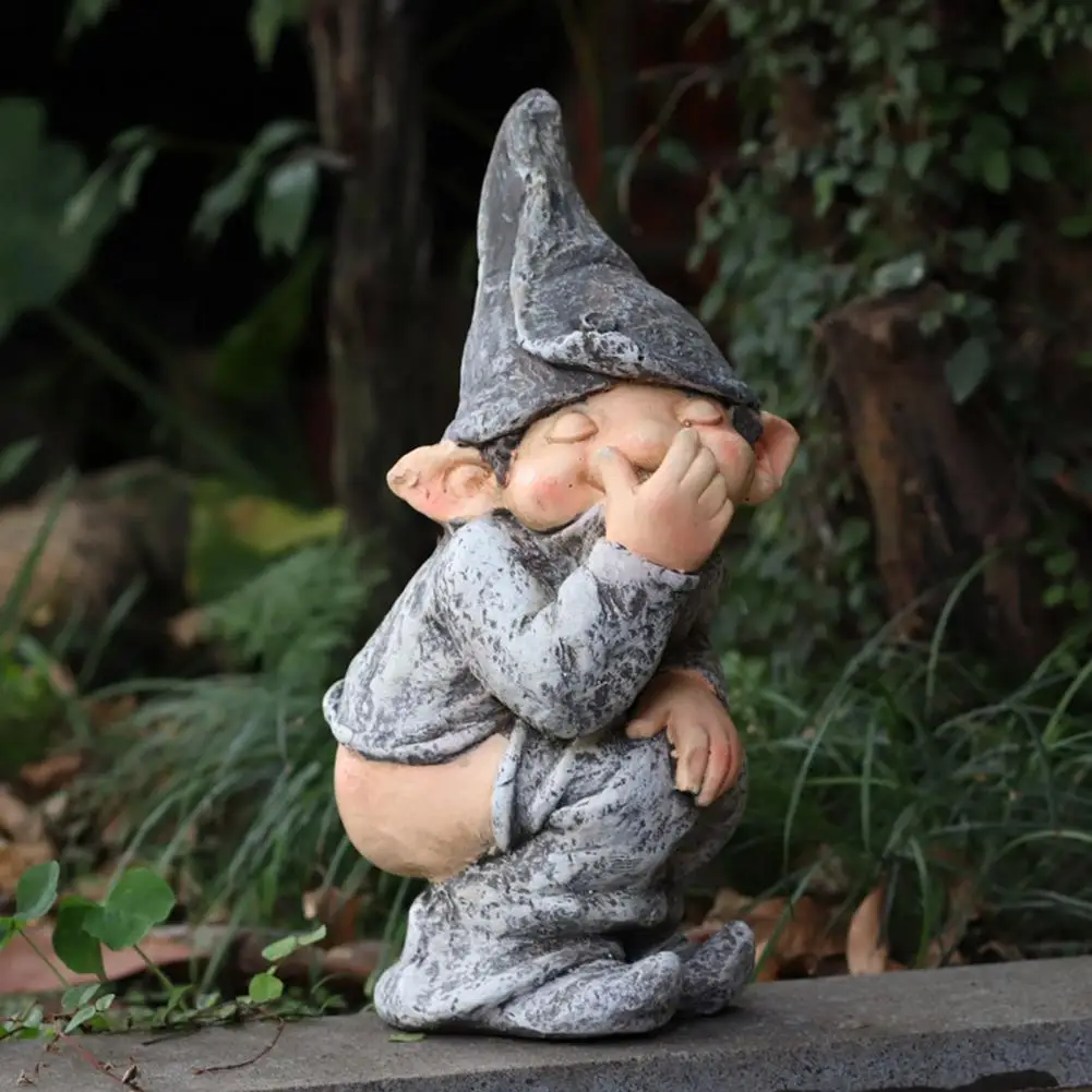 European Garden Resin Statue Simulation Funny Gnome Miniature Naughty Dwarf Figurine Statue Display Mold Craft Home Garden Decor
