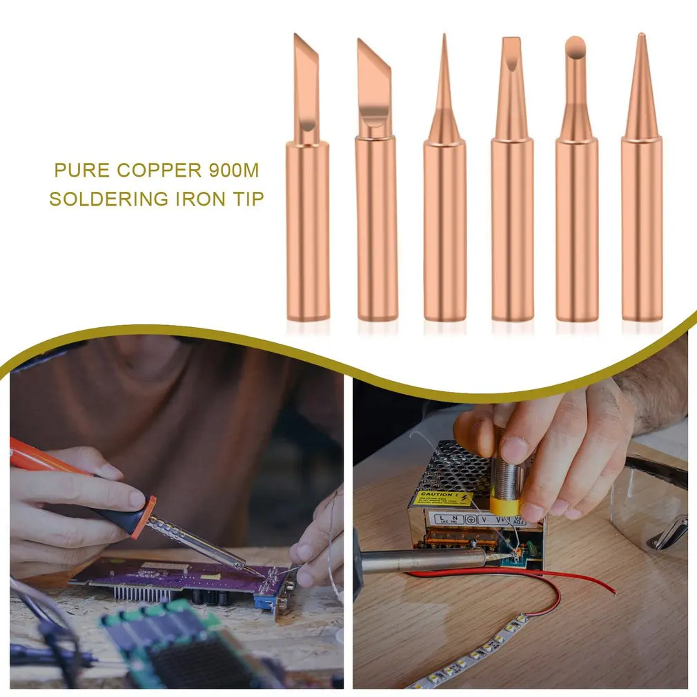 

Hot 6pcs/set Pure Copper 900M-T Soldering Iron Tip Lead-free Solder Tips Welding Head BGA Soldering Tools