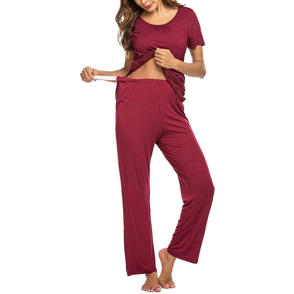 

LONSANT Pregnancy Clothes Short Sleeve Nursing T-Shirt + Adjustable Pants Pajama Suit lactancia ropa Maternity Clothes Drop Ship