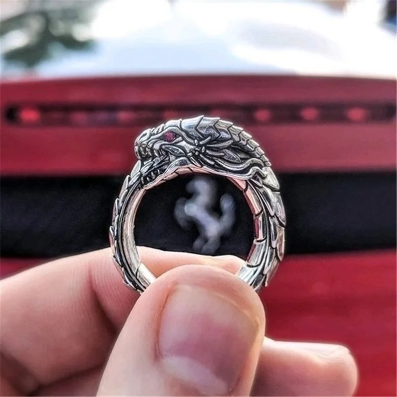 

New Design Domineering Norwegian Mythology Dragon Nidhogg Ethnic Style Amulet Rings for Women Gothic Punk Hip Hop Luxury Jewelry