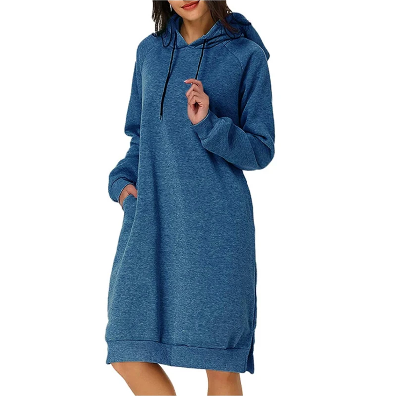 

NDUCJSI Women's Casual Dress Pocket Pullover Sweatshirt Dresses Hoodie Sweatshirt Women Solid Color Loose Autumn Oversized Dress