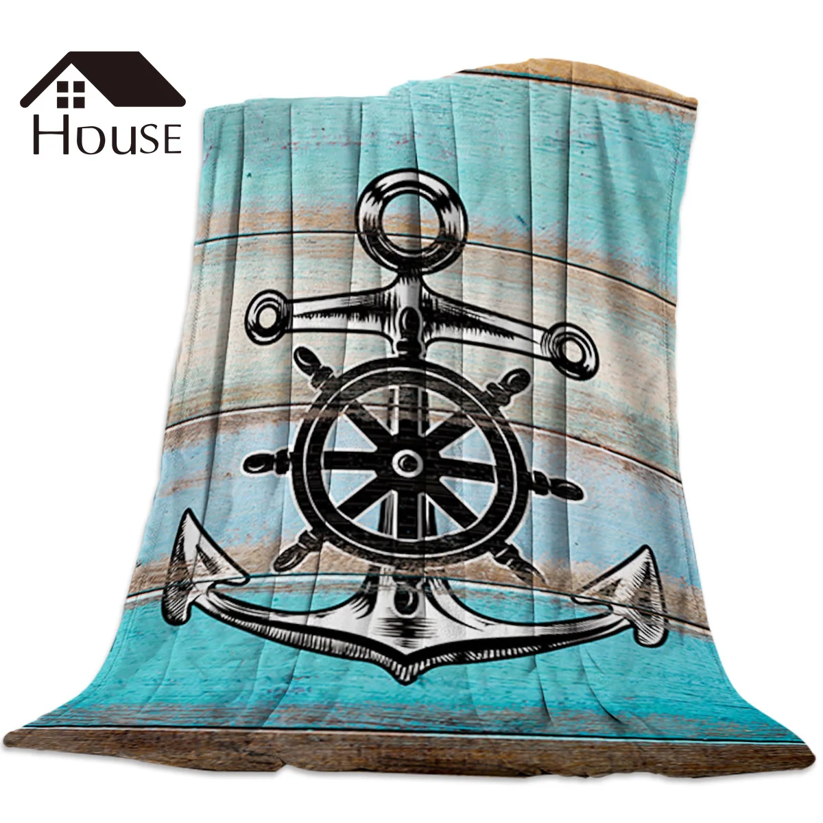 

Ретро-одеяло из дерева с якорем в морском стиле с принтом, мягкое удобное бархатное плюшевое одеяло для навигации, теплые простыни для диван...
